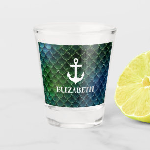 Nautical Mermaid Pattern Anchor Name Shot Glass
