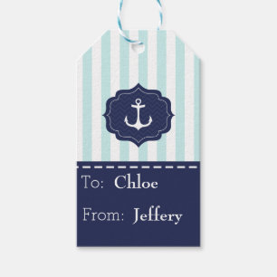 Nautical Mint Navy Blue Anchor Custom Name Gift Tags