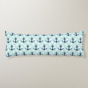 Nautical Mint Polka Dots And Navy Blue Anchors Body Cushion