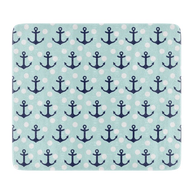 Nautical Mint Polka Dots And Navy Blue Anchors Cutting Board (Front)
