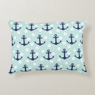 Nautical Mint Polka Dots And Navy Blue Anchors Decorative Cushion