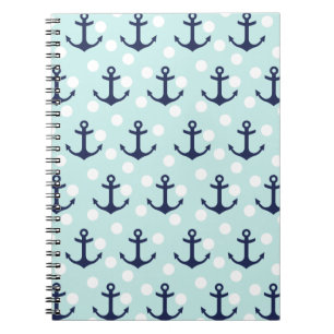Nautical Mint Polka Dots And Navy Blue Anchors Notebook