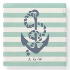 Nautical Mint Stripe & Navy Anchor Monogram