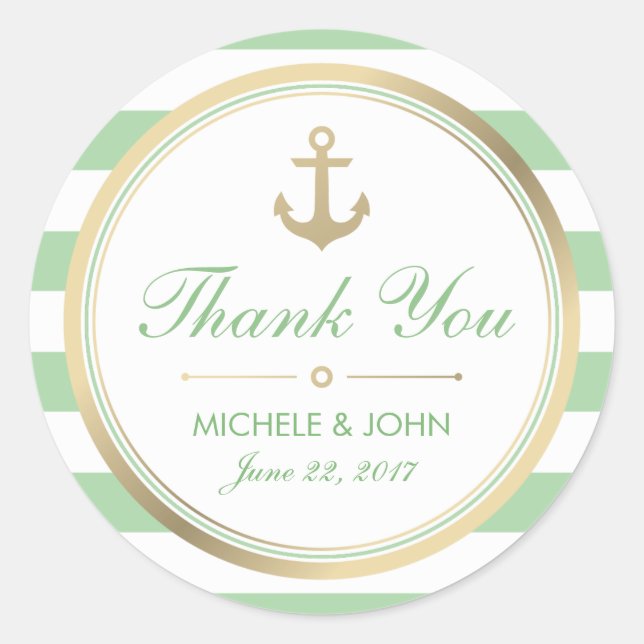 Nautical Mint White Thank You Round Stickers (Front)