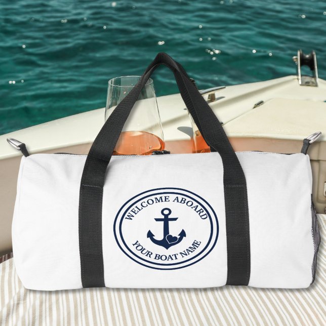 Nautical Modern Heart Anchor White & Navy Duffle Bag (Creator Uploaded)