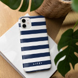 Nautical Modern Navy and White Stripe Personalised Case-Mate iPhone 14 Case<br><div class="desc">Chic iPhone case features classic nautical navy blue and white stripes with a name,  monogram or message of your choice.</div>