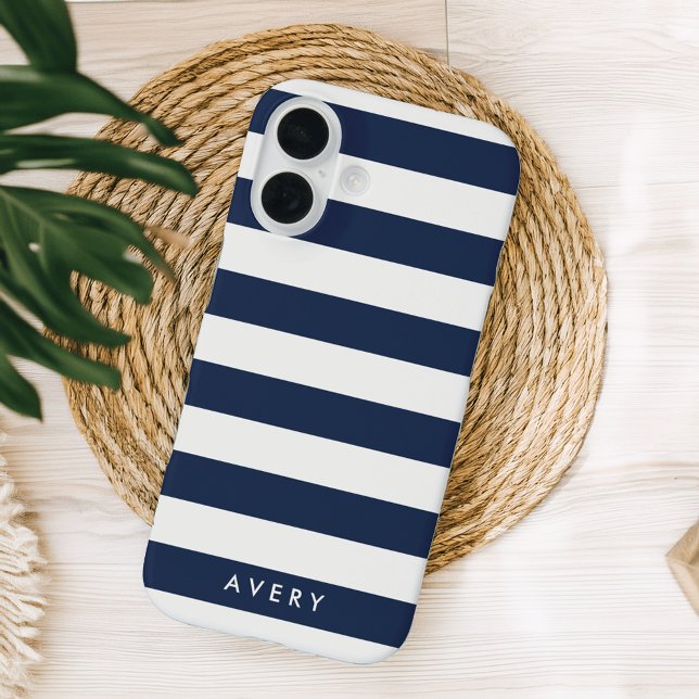 Nautical Modern Navy and White Stripe Personalised Case-Mate iPhone Case (Creator Uploaded)