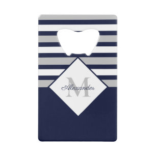 Nautical Modern Navy Blue, White Striped Grey