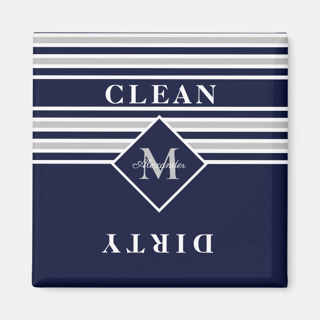 Nautical Modern Navy Gray Dishwasher Clean Dirty M Magnet (Front)