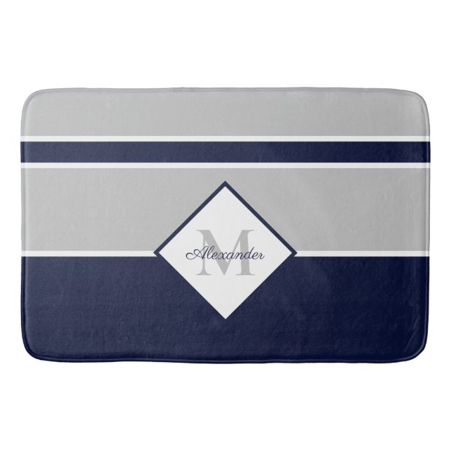 Nautical Modern Navy Grey Monogram kitchen rug (Front)