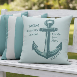 Nautical Mom Family Anchor Sea Green Heritage Cushion