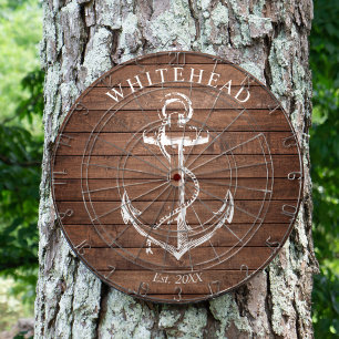 Nautical Monogram Anchor Brown Wood Dartboard