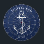 Nautical Monogram Anchor Navy Blue Dartboard<br><div class="desc">Personalised nautical anchor design. Great for a family reunion,  wedding,  or family gift.</div>