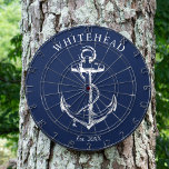 Nautical Monogram Anchor Navy Blue Dartboard<br><div class="desc">Personalised nautical anchor design. Great for a family reunion,  wedding,  or family gift.</div>
