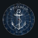 Nautical Monogram Anchor Navy Blue Wood Dartboard<br><div class="desc">Personalised nautical anchor design. Great for a family reunion,  wedding,  or family gift.</div>