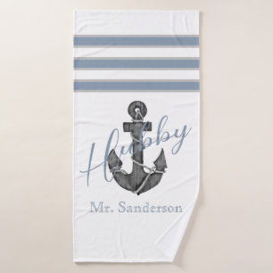 Nautical Monogram Dusty Blue Floral Anchor Beach Bath Towel