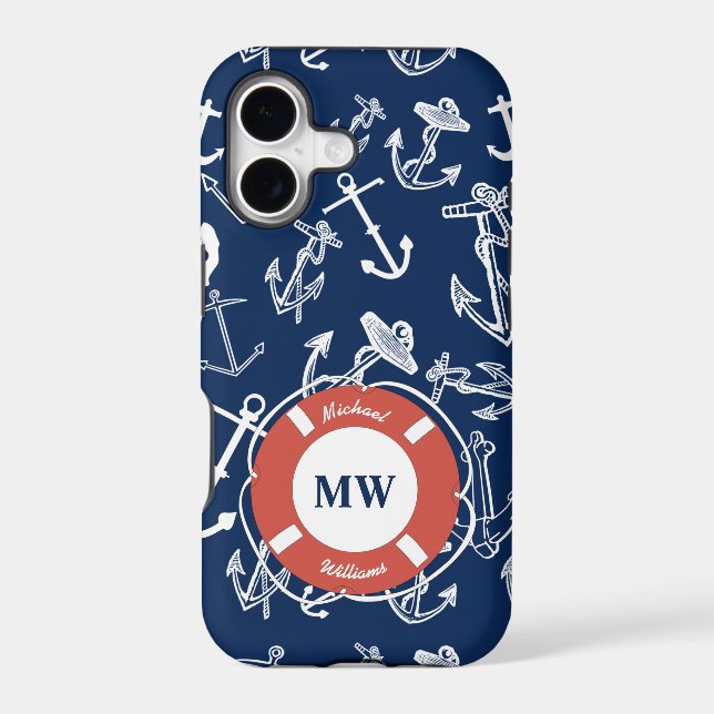Nautical Monogram Navy Blue Anchor Pattern (Back)
