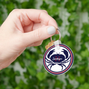 Nautical monogram red navy white crab  key ring