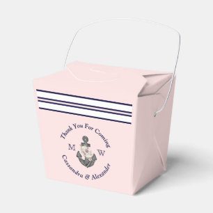 Nautical Monogrammed Pink Navy Blue Floral Anchor  Favour Box