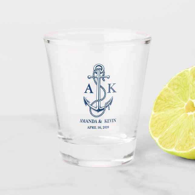 Nautical Monogrammed Wedding Shot Glass (Front)