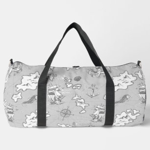 nautical monotone antique pirate map duffle bag