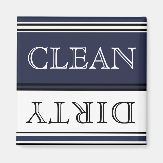 Nautical Muted Navy Blue Dishwasher Dirty Clean Magnet (Front)