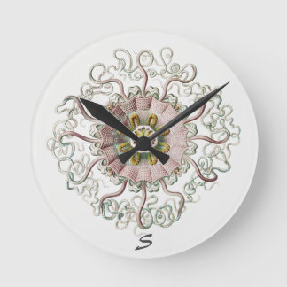Nautical Nature Whimsical Sea Life Marine Monogram Round Clock