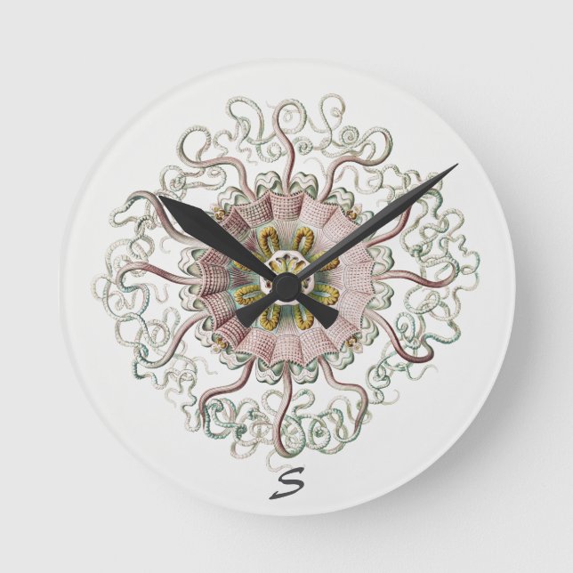 Nautical Nature Whimsical Sea Life Marine Monogram Round Clock (Front)