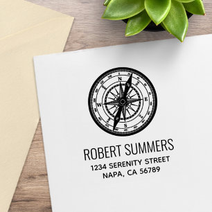 Nautical Navigation Compass Address Rubber Stamp