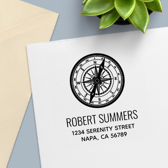 Nautical Navigation Compass Address Self-inking Stamp (Creator Uploaded)