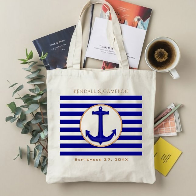 Nautical Navy Anchor and Stripes Wedding Gift Bag (Creator Uploaded)