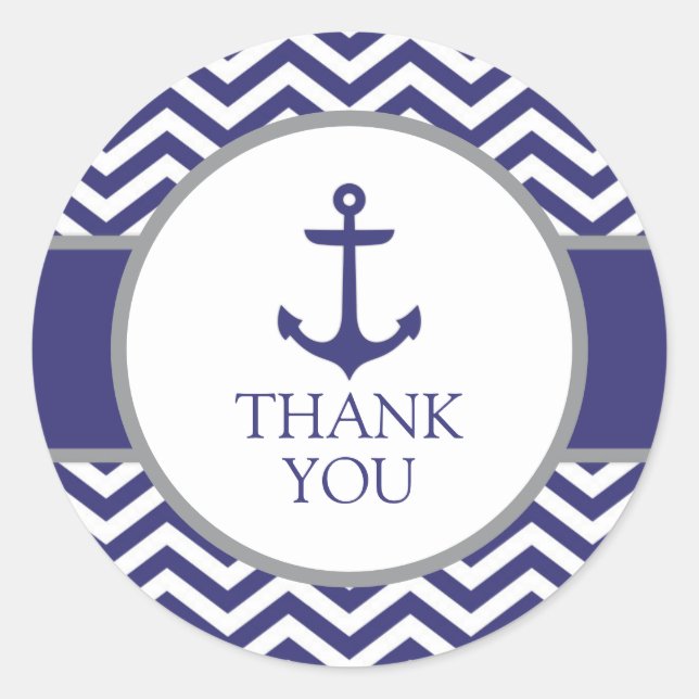 Nautical Navy Anchor Baby Shower Thank You Classic Round Sticker (Front)