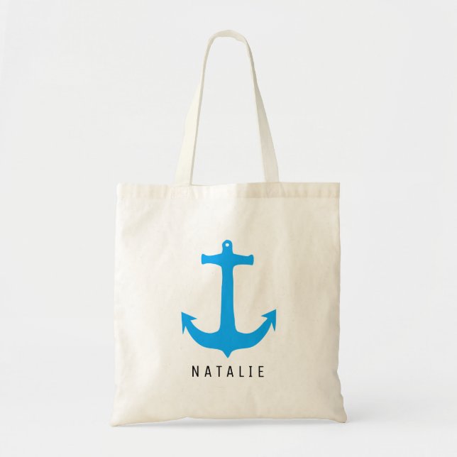 Nautical Navy Anchor Beach Blue Wedding Bride Tote Bag (Front)