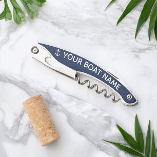 Nautical Navy Anchor Boat Name Waiter's Corkscrew