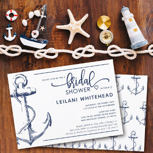 Nautical Navy Anchor Bridal Shower White Invitation