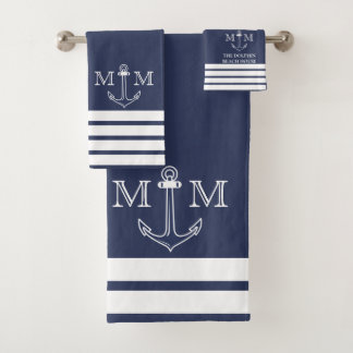 Nautical Navy Anchor Coastal Monogram Name Bath To Towel Set