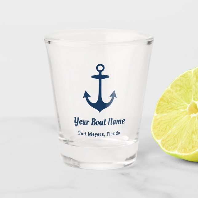 Nautical Navy Anchor Custom Boat Name Shot Glass (Front)