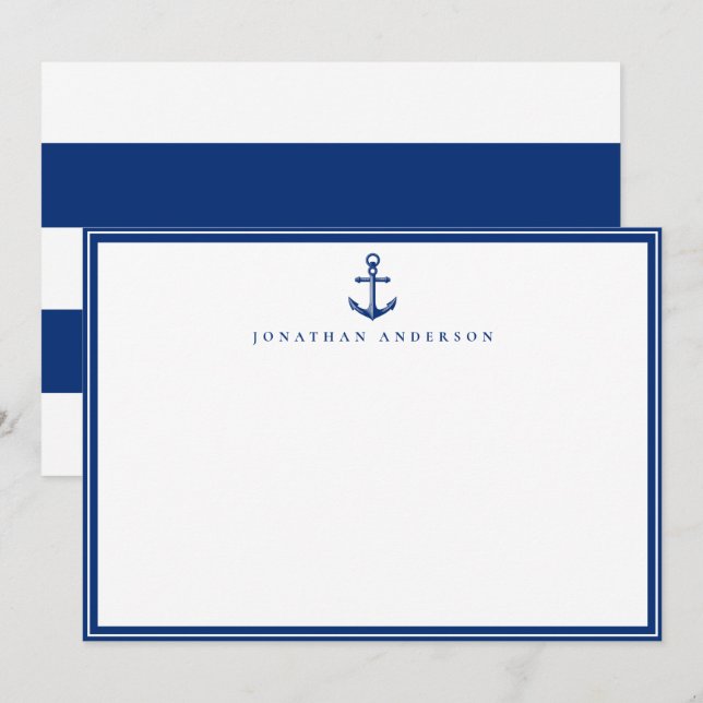 Nautical Navy Anchor Custom Note Card (Front/Back)