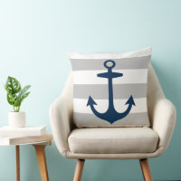 Nautical Navy Anchor Grey White Stripe