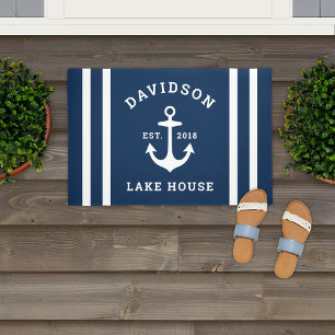Nautical Navy Anchor Lake House Family Name Doormat