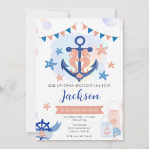 Nautical Navy Anchor Little Sailor Boy Birthday Invitation