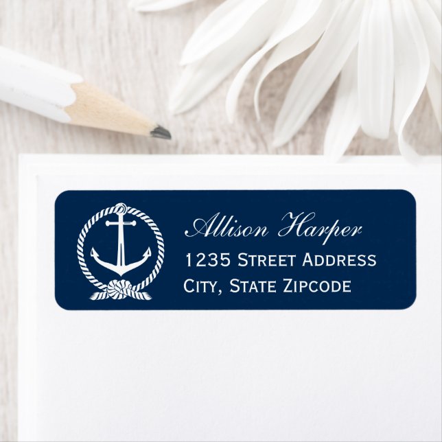 Nautical Navy Anchor Monogram Wedding Address (Insitu)