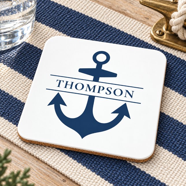 Nautical Navy Anchor Monogram Wedding Coaster (Creator Uploaded)