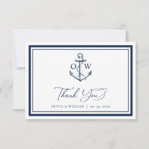 Nautical Navy Anchor Monogram Wedding Thank You Card