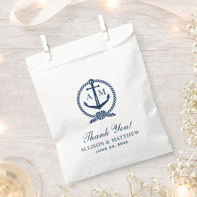 Nautical Navy Anchor Monogram Wedding Thank You Favour Bags (Clipped)