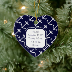 Nautical Navy Anchor Pattern Ceramic Tree Decoration