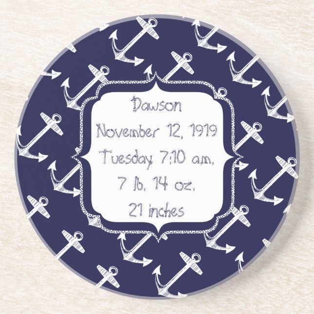 Nautical Navy Anchor Pattern Coaster (Front)