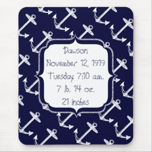 Nautical Navy Anchor Pattern Mouse Pad