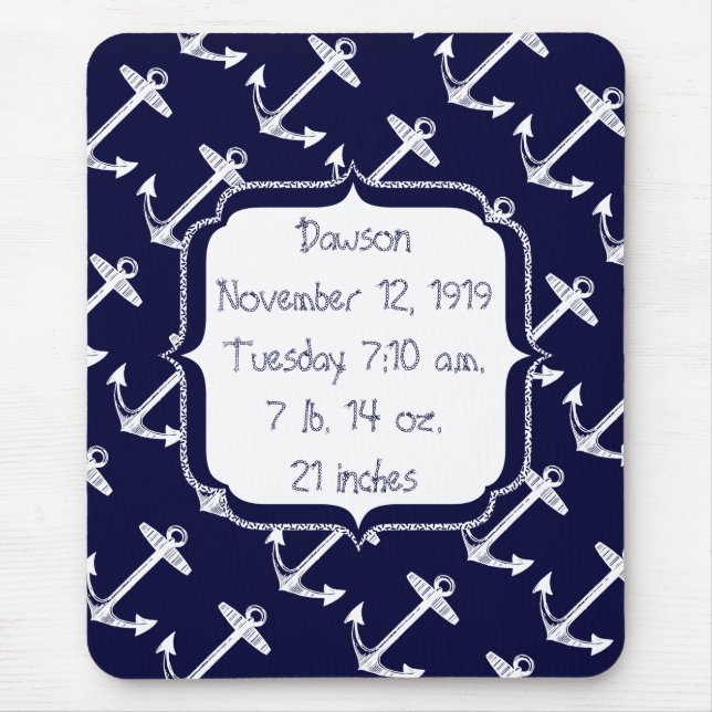 Nautical Navy Anchor Pattern Mouse Pad (Front)
