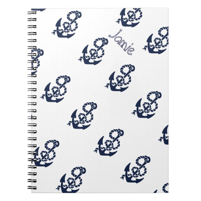 Nautical Navy Anchor Pattern Notebook (Front)